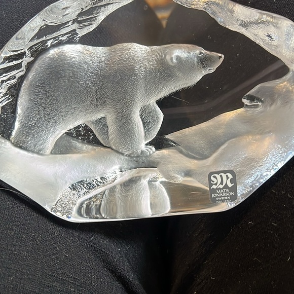 Polar Bear Glasbruk chiseled etched Paperweight Sweden Mats Jonasson signed Deco - Picture 4 of 8